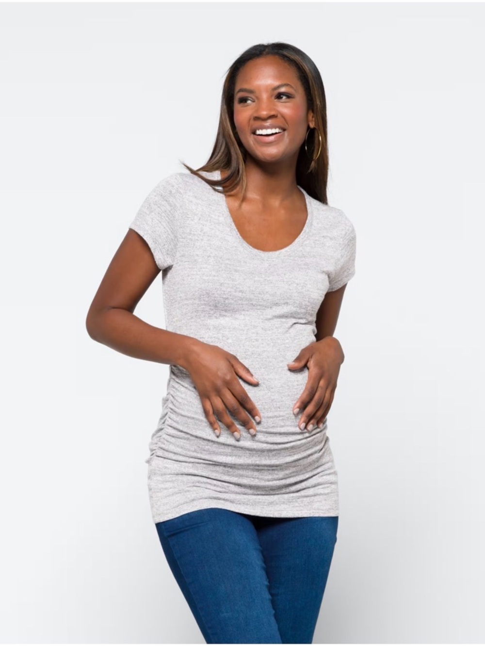 Market & Spruce Gray Short Sleeve Ruched Side Tee